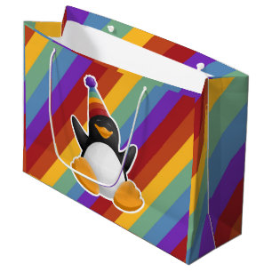 Sacola Para Presentes Grande Saco do presente do arco-íris do pinguim do feliz