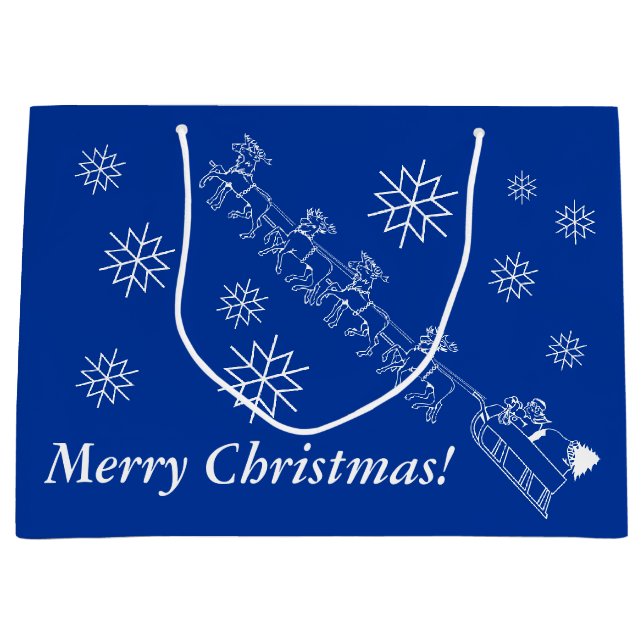 Sacola Para Presentes Grande Saco do Presente - Papais noeis e Sleigh na Neve ( (Frente)