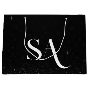 Sacola Para Presentes Grande Saco Glitter Preto de Luxo com Presente com Inicia
