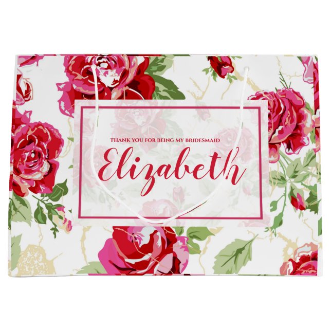 Sacola Para Presentes Grande Saco grande presente estampa clássica rosa vermelh (Frente)