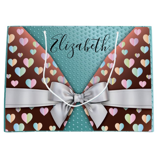 Sacola Para Presentes Grande Saco para presentes com Arco e manchas cardíacas (Frente)