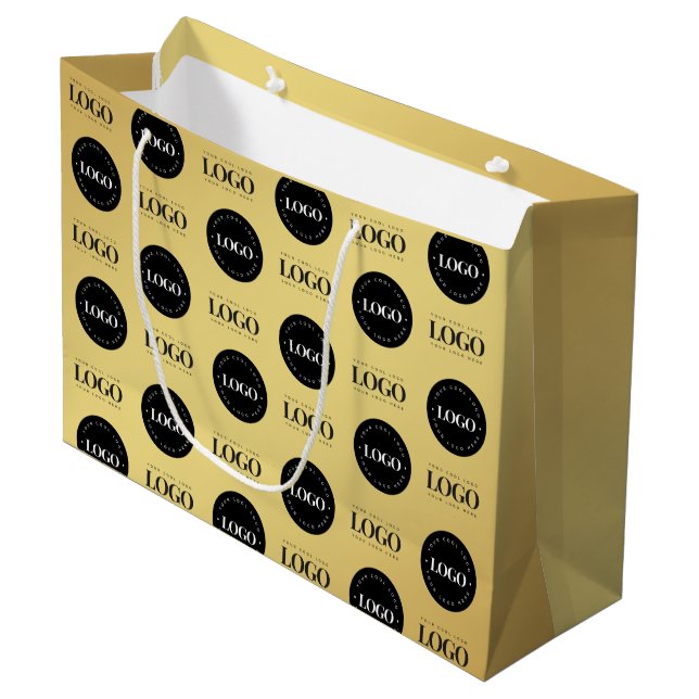 Sacola Para Presentes Grande Saco personalizado com duas logos e gradiente dour (Frente inclinada)