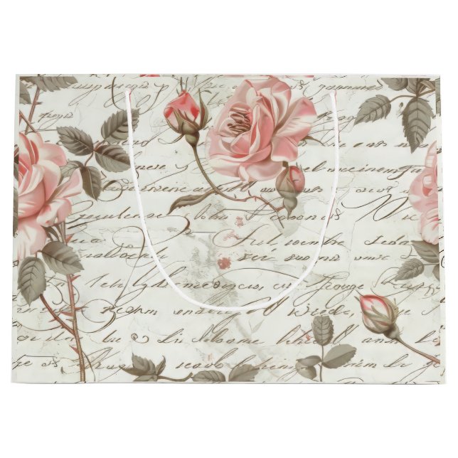 Sacola Para Presentes Grande Saco-Presente Rosa Rosa Elegante (Frente)