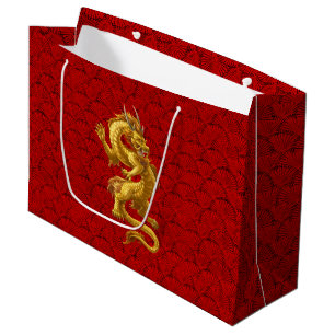 Sacola Para Presentes Grande Sacos de Presente do Dragão Dourado no Ano Novo de
