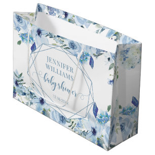 Sacola Para Presentes Grande Sacos-presentes de chá de fraldas floral azul prim