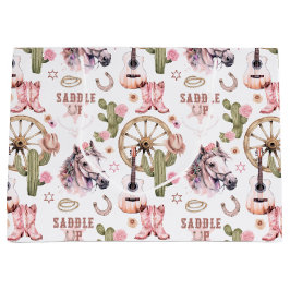 Sacola Para Presentes Grande Saddle Cowgirl Pink Western Gift Bag