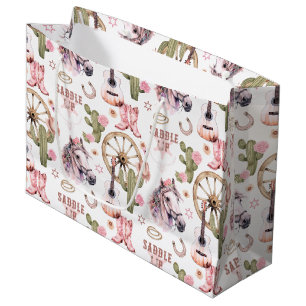 Sacola Para Presentes Grande Saddle Cowgirl Pink Western Gift Bag