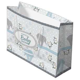 Sacola Para Presentes Grande Safari de Elefante Azul Chás de Bebê
