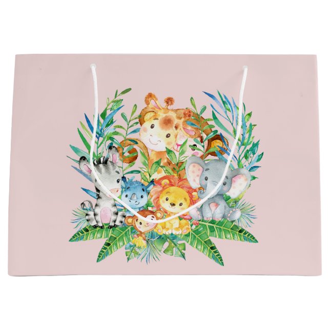 Sacola Para Presentes Grande safari Selva Animais Raparigas Chá de fraldas Pres (Frente)