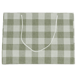 Sacola Para Presentes Grande Sage Green Gingham Buffalo Check Linen Texture