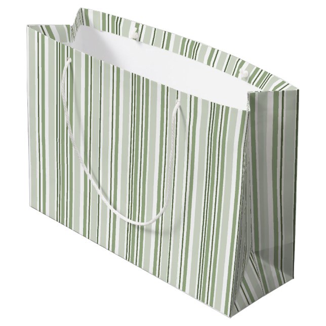 Sacola Para Presentes Grande Sage Green (Light, Medium, Dark) and White Stripes (Verso inclinado)