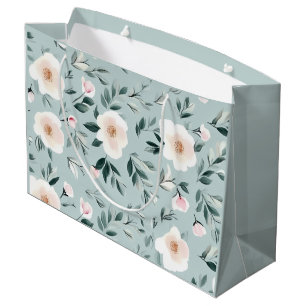 Sacola Para Presentes Grande Sage Green Peonies floral