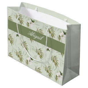 Sacola Para Presentes Grande Sage Oliva Atemporal Wataercolor Chic Nome