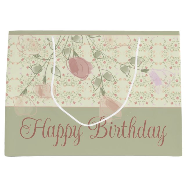 Sacola Para Presentes Grande Sage Verde E Rosa (Frente)