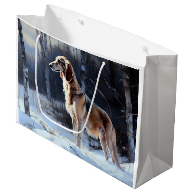 Sacola Para Presentes Grande Saluki Deixe-o nevar no Natal (Frente inclinada)