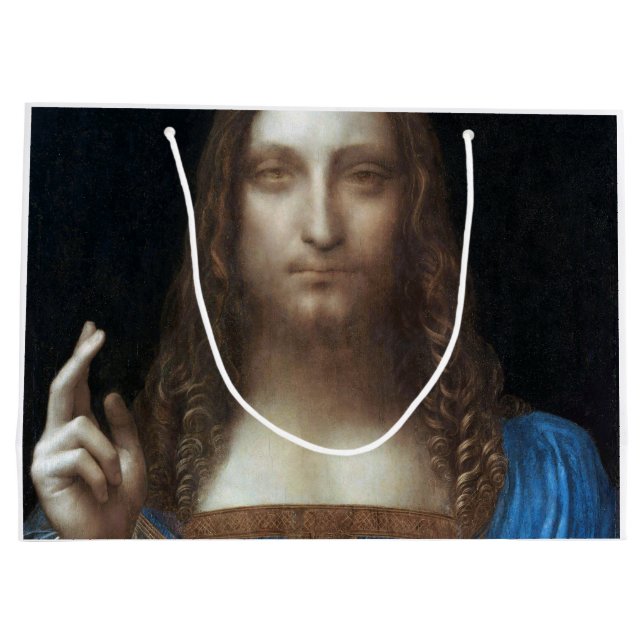 Sacola Para Presentes Grande Salvator Mundi, Cristo de Jesus, Leonardo da Vinci (Verso)
