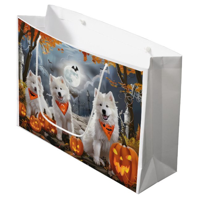 Sacola Para Presentes Grande Samoyed Halloween Spooky (Frente inclinada)