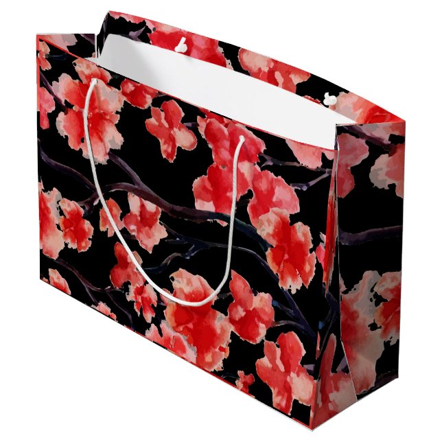 SACOLA PARA PRESENTES GRANDE SANGUE DE CHERRY NO SACO DE PRESENTE NEGRO (Verso inclinado)