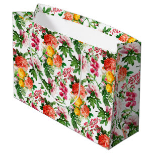 SACOLA PARA PRESENTES GRANDE SANGUE FLORAL DE VINTAGEM BRILHANTE EM BRANCO