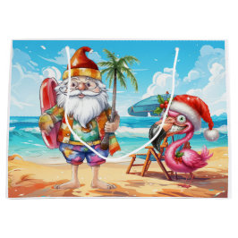 Sacola Para Presentes Grande Santa Claus Christmas in July at the beach