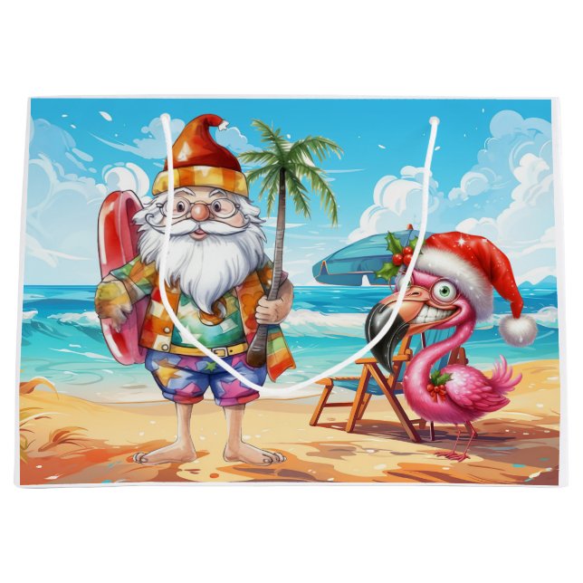 Sacola Para Presentes Grande Santa Claus Christmas in July at the beach (Frente)