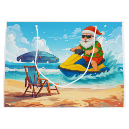 Sacola Para Presentes Grande Santa Claus Christmas in July riding jet ski