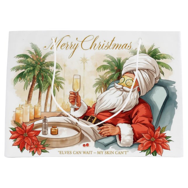 Sacola Para Presentes Grande Santa Claus Christmas in Spa for Spa Lovers (Frente)