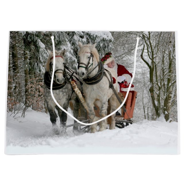 Sacola Para Presentes Grande Santa Claus rides in a Horse sleigh (Frente)