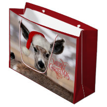 Santa Hat Deer Large Gift Bag