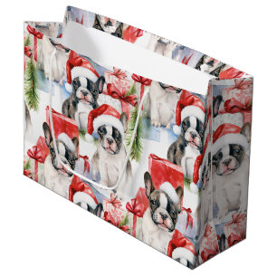 Sacola Para Presentes Grande Santa Hat Pups Frenchie