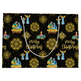 Sacola Para Presentes Grande Santa Noite Natividade Mary Joseph Jesus Ouro Star