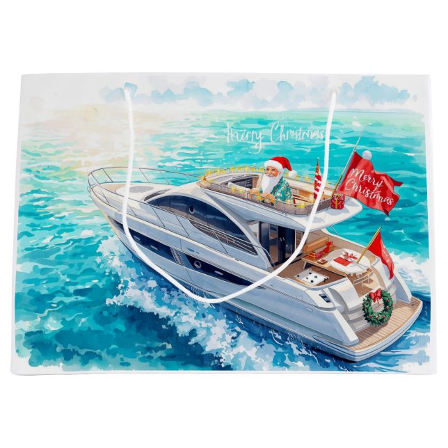 Sacola Para Presentes Grande Santa Sailing – Tropical Christmas by the Sea (Frente)