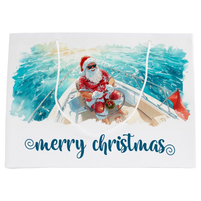 Sacola Para Presentes Grande Santa Sailing – Tropical Christmas by the Sea (Frente)