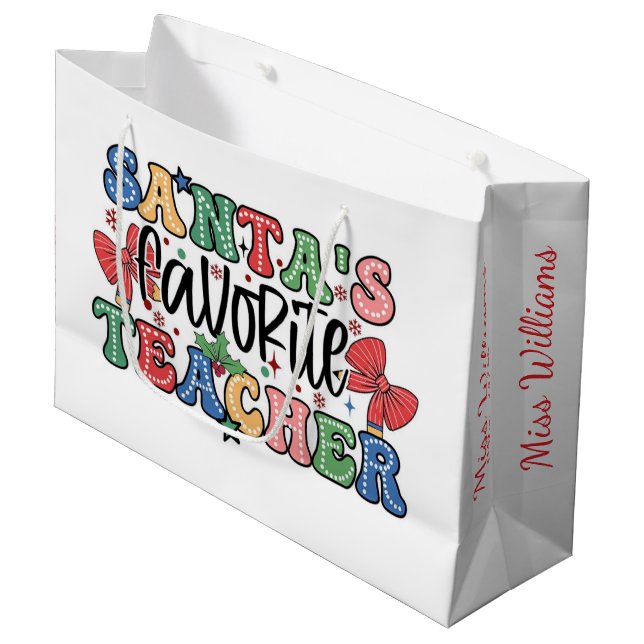 Sacola Para Presentes Grande Santa's Favorite Teacher Christmas Gift Bag (Frente inclinada)