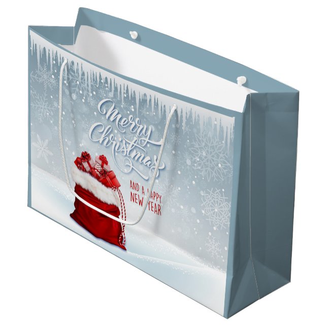 Sacola Para Presentes Grande Santas Gift Bag, Icicles e Flocos de Neve (Frente inclinada)