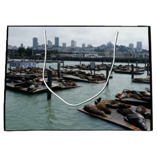 Sacola Para Presentes Grande São Francisco e Pier 39 Sea Lions City Skyline