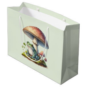 Sacola Para Presentes Grande Sapo Debaixo de um Cogumelo Natureza Fofa