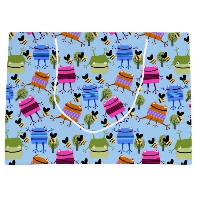 Sacola Para Presentes Grande Sapos coloridos e mamangabas (Frente)