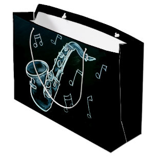 Sacola Para Presentes Grande Saxofone E Notas De Música