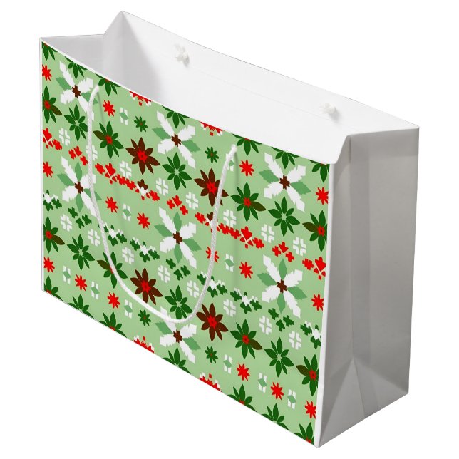 Sacola Para Presentes Grande Scandinavian Fair Isle Christmas (Frente inclinada)