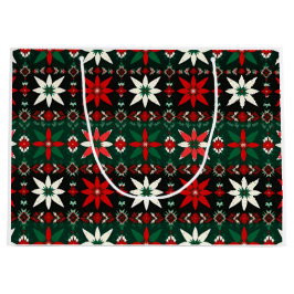 Sacola Para Presentes Grande Scandinavian Fair Isle Christmas