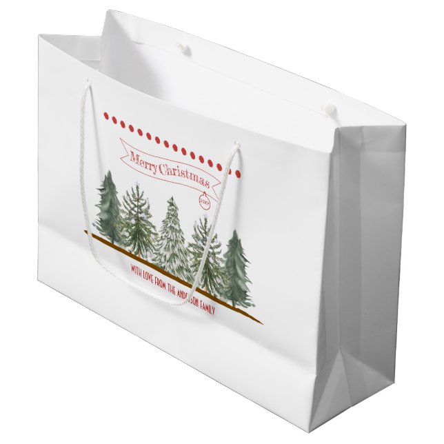 Sacola Para Presentes Grande Scandinavian Winter Pine Tree Merry Christmas (Frente inclinada)