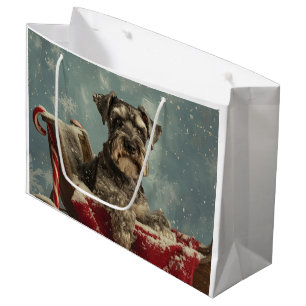 Sacola Para Presentes Grande Schnauzer Cachorro Natal Festivo