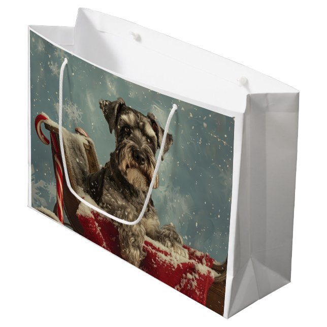 Sacola Para Presentes Grande Schnauzer Cachorro Natal Festivo (Frente inclinada)
