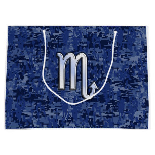 Sacola Para Presentes Grande Scorpio Zodiac - Sinal no Camo Azul Marinho