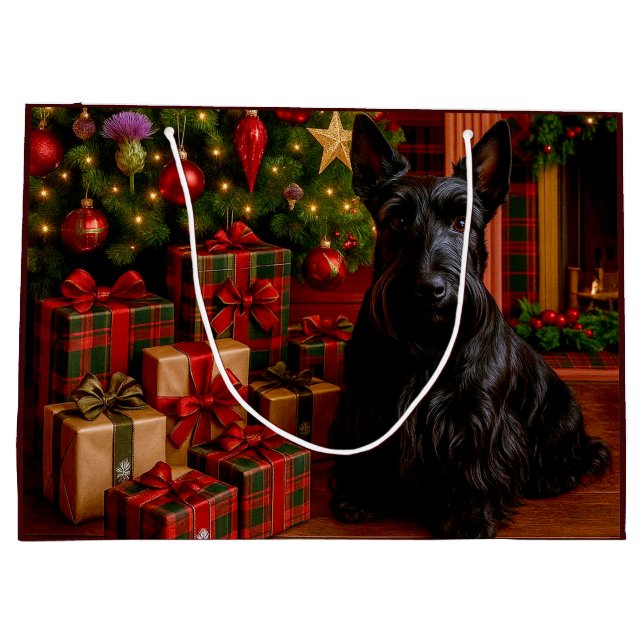Sacola Para Presentes Grande Scottish Terrier Holiday  (Verso)