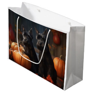 Sacola Para Presentes Grande Scottish Terrier Puppy Autumn Delight Pumpkin
