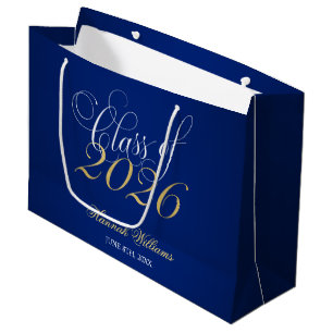 Sacola Para Presentes Grande Script Blue Dourado Class de graduação 2020