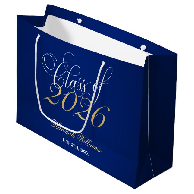 Sacola Para Presentes Grande Script Blue Dourado Classe de Graduação 2024 (Frente inclinada)