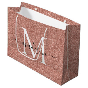 Sacola Para Presentes Grande Script de Monograma Dourado Rosa Rosa Rosa Elegant